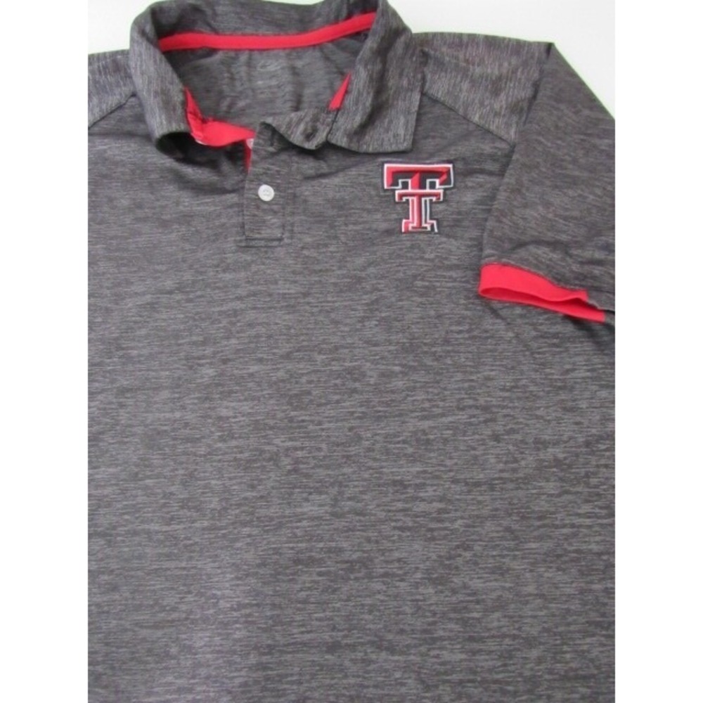 Texas Tech Colosseum Sportswear Gray Red Trim Polyester Polo Shirt Sz XL - Picture 3 of 8